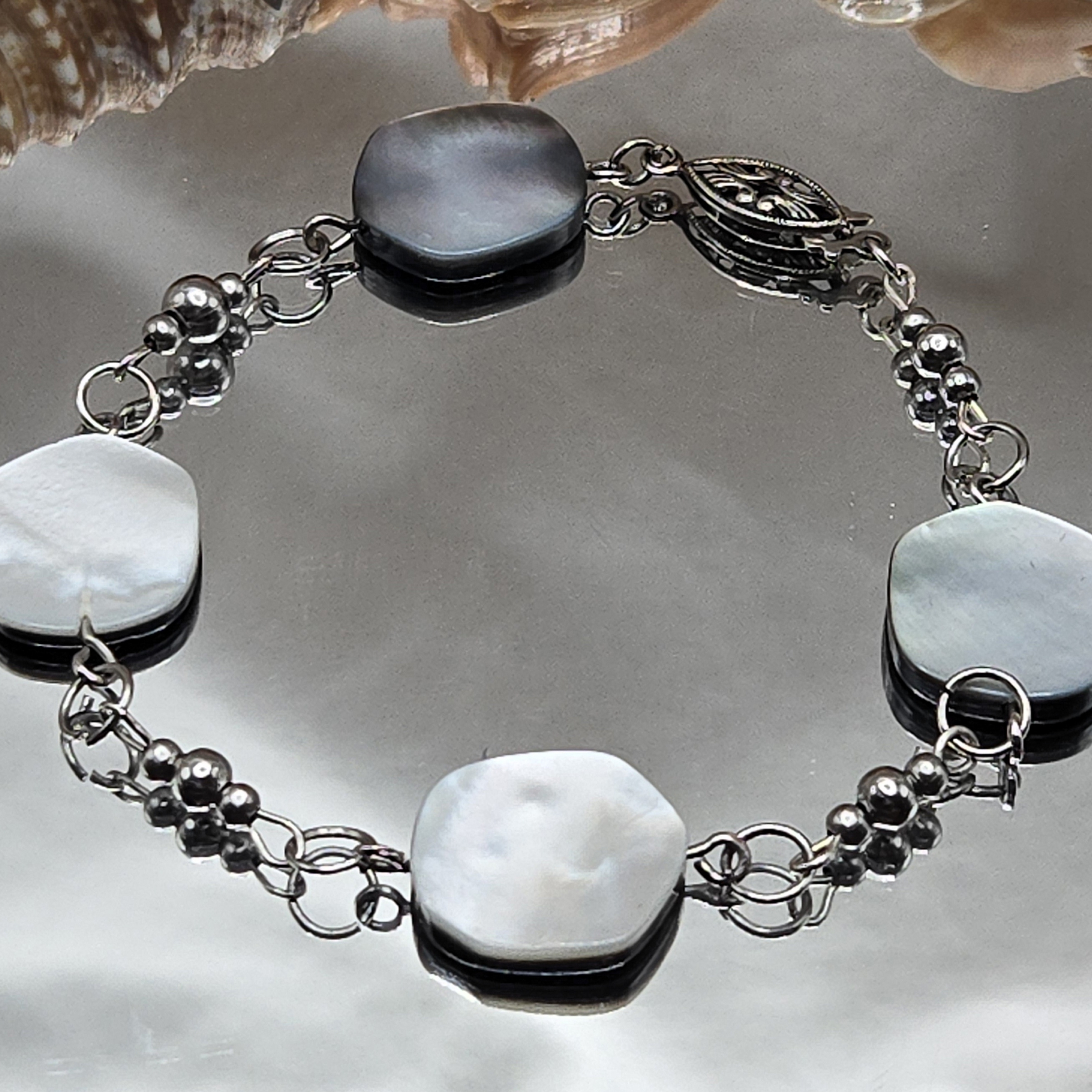 Elegant Silver And White Bracelet